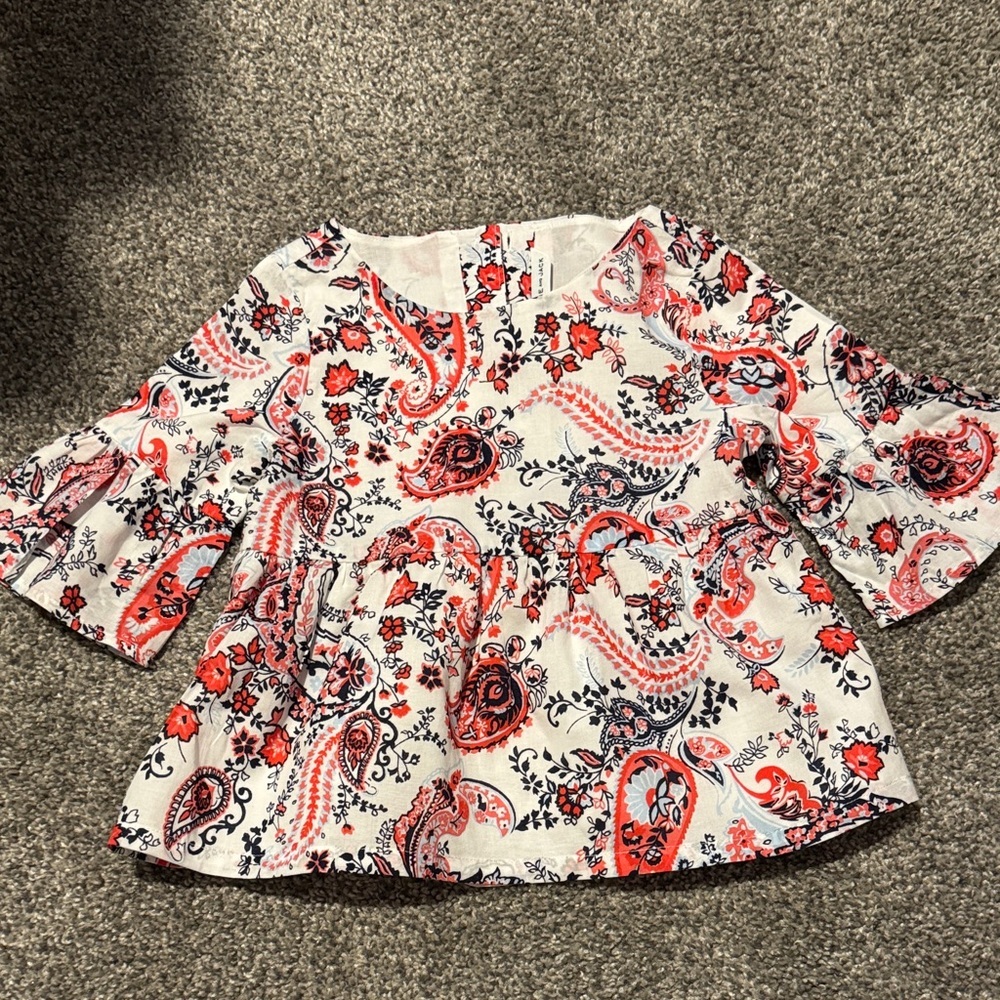 Janie and Jack Paisley Peplum Blouse with Bell Sleeves